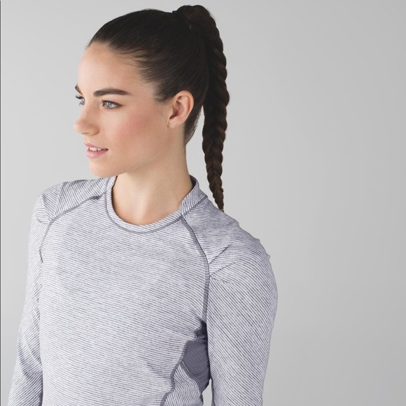 Lululemon Think Fast Long Sleeve in Tonka Stripe Heathered Slate White / Slate - Picture 2 of 14